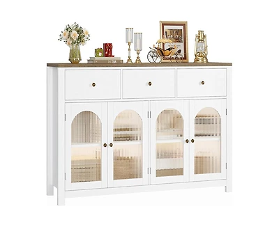 gaomon Buffet Cabinet with Storage, 55.1" Large Sideboard Buffet Cabinet, Farmhouse Kitchen Cabinet Display Cabinet with 3 Drawers and 4 Doors, Wood C