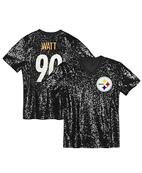 Outerstuff Big Girls T.j. Watt Black Pittsburgh Steelers Sequin V-Neck Fashion Jersey