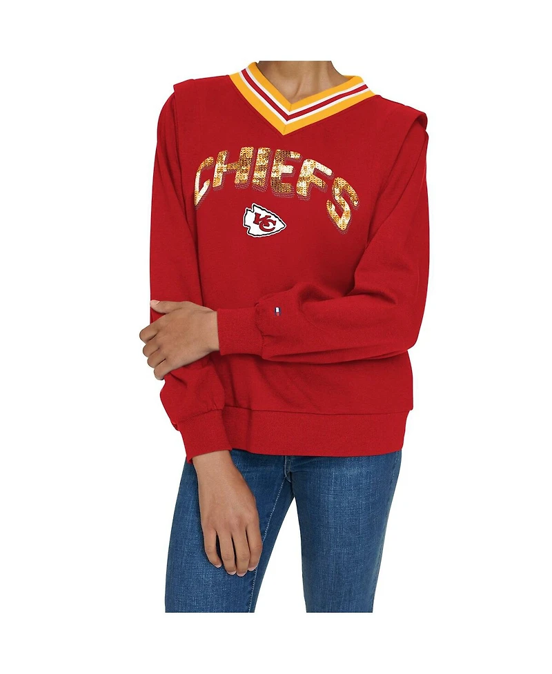 Tommy Hilfiger Women's Red Kansas City Chiefs Alice V-Neck Pullover Sweatshirt