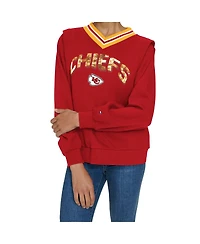 Tommy Hilfiger Women's Red Kansas City Chiefs Alice V-Neck Pullover Sweatshirt