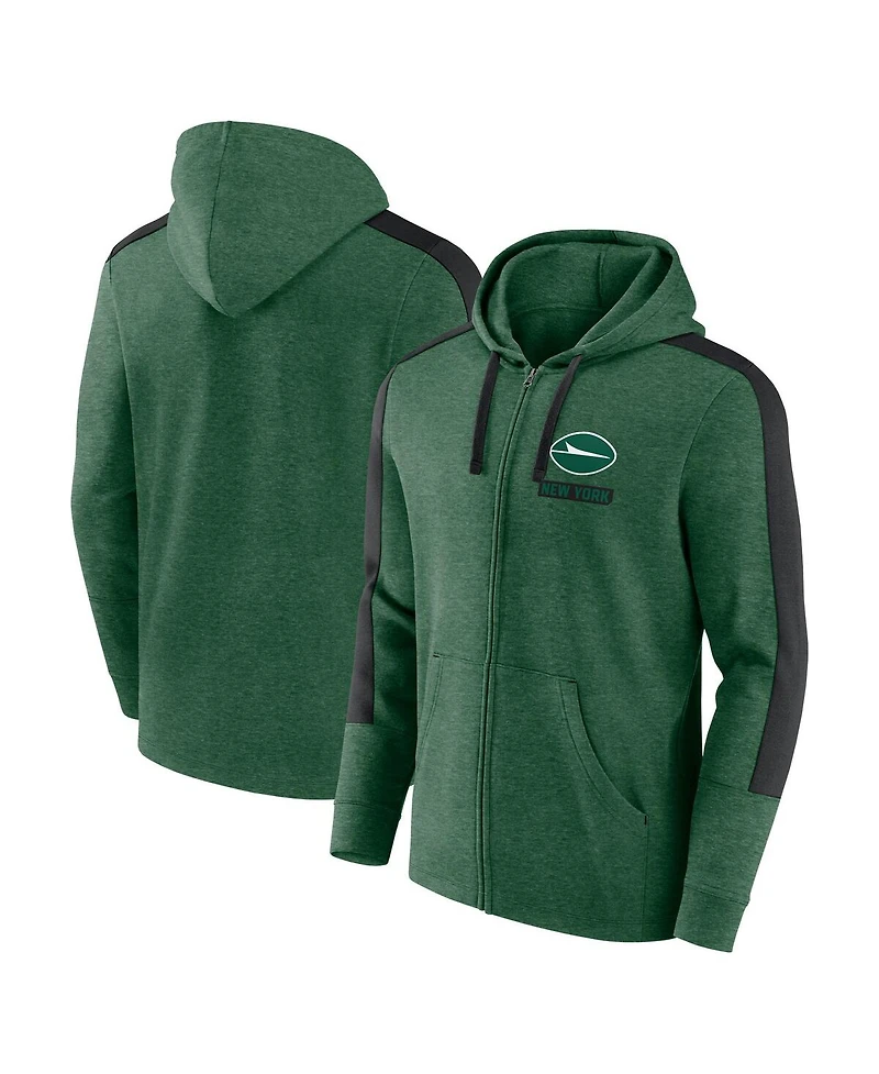 Fanatics Men's Heather Green New York Jets Gains Full-Zip Hoodie