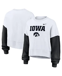 Nike Women's White Iowa Hawkeyes Color-Block Oversized Cropped Pullover Sweatshirt