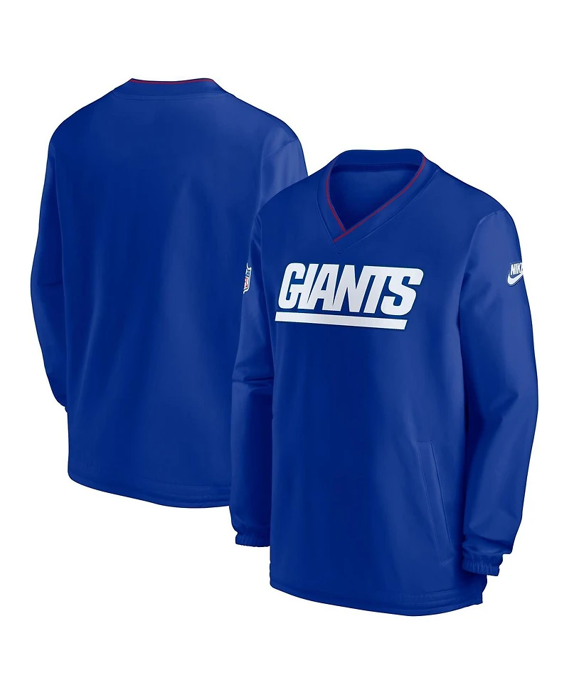 Nike Men's Royal New York Giants 2024 Sideline Throwback Logo Long-Sleeve V-Neck Windshirt
