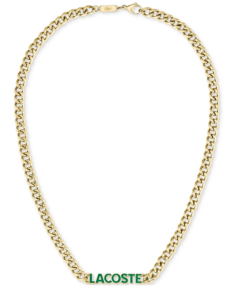 Lacoste Gold-Tone Green Logo Script 22" Pendant Necklace
