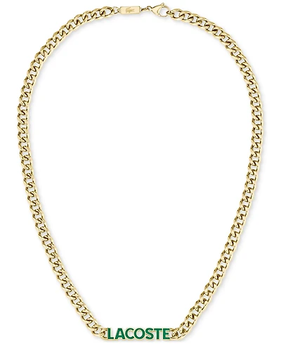 Lacoste Gold-Tone Green Logo Script 22" Pendant Necklace