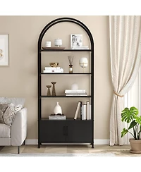 gaomon 4 Tier Bookshelf, Arched Bookcase with Doors Storage