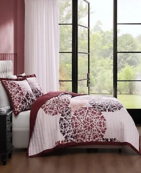 Bebejan Rosewood Harmony 100% Cotton Sateen 3 Piece Reversible Queen Size Quilted Coverlet Set