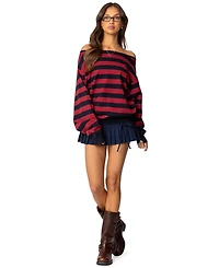 Edikted Womens Sterling Striped Off Shoulder Sweater