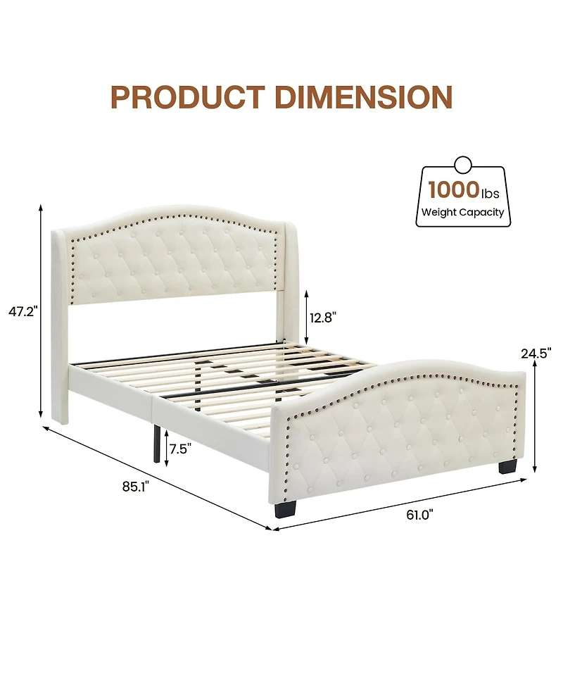gaomon Queen Size Upholstered Platform Bed Frame with Tall Headboard 47.2"