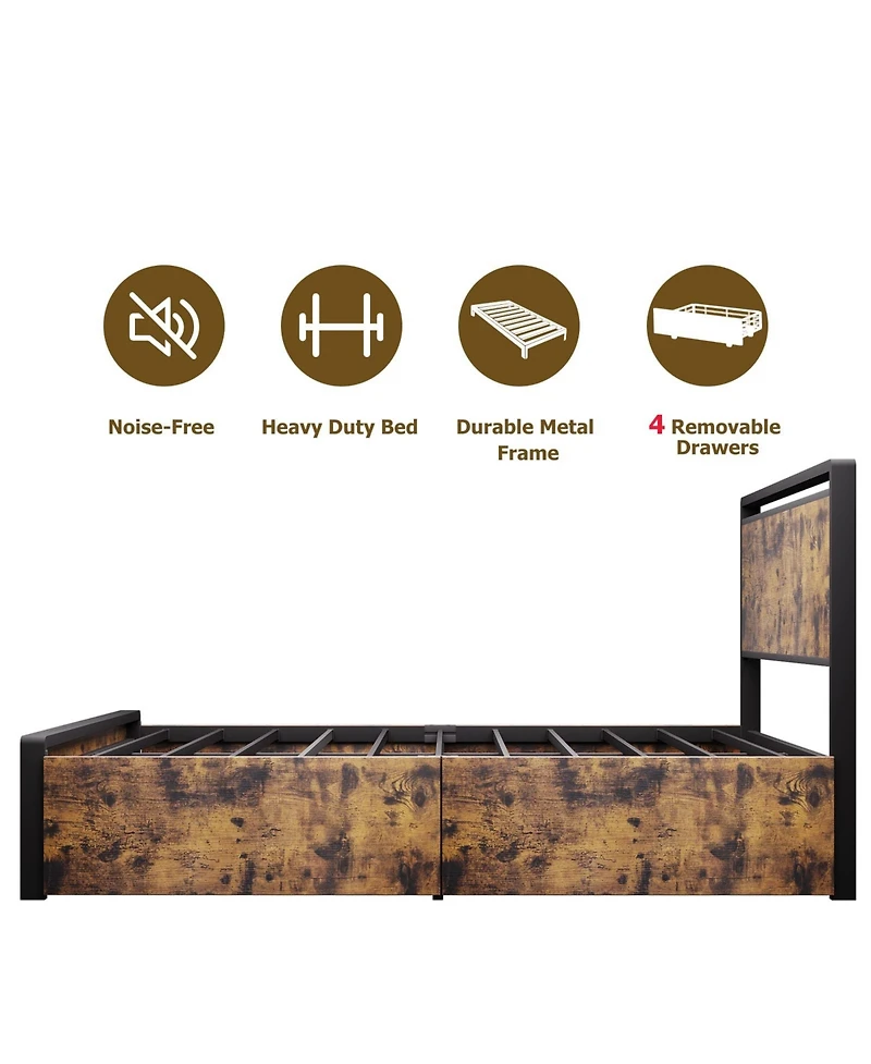 gaomon Queen Bed Frame with 4 Storage Drawers and Headboard