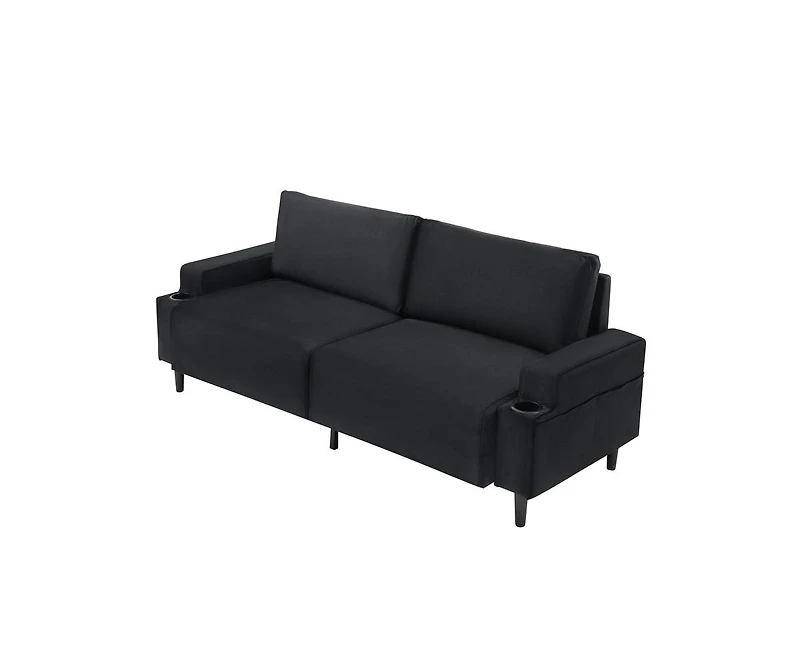 gaomon 80.7" Modern Square Armrest Cushioned Sofa with Storage Bag and Cup Holders, Small Couch Mid Century for Living Room, Apartment and Office