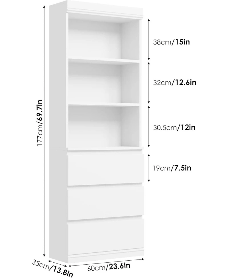 gaomon Bookcase with Drawers 70.27 Inches Tall Bookshelf Farmhouse Bookcases