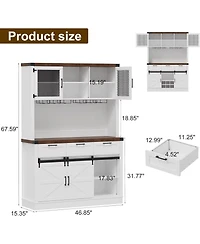 gaomon Modern Wine Bar Cabinets with Storage,68" Buffet Hutch Cabinet with Wine Glass Rack&Sliding Barn Door,Large Coffee Bar Sideboard Cabinet for Li