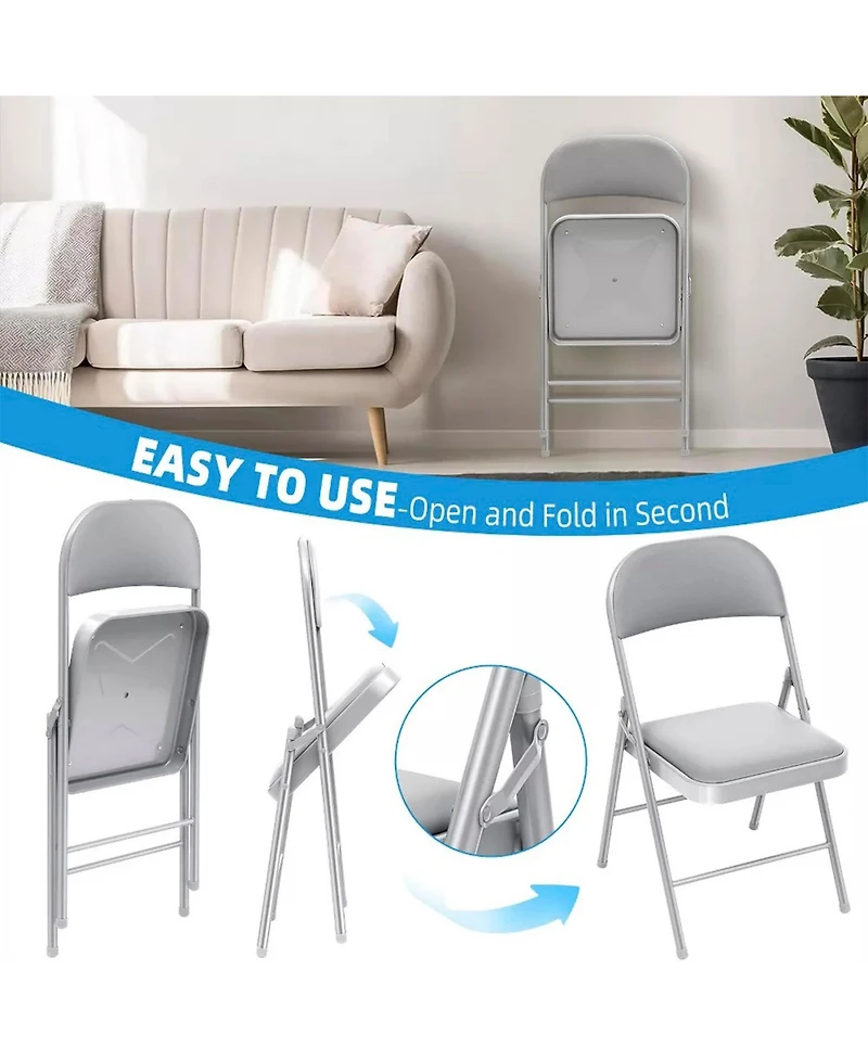 Skonyon Outdoor/Indoor Grey Vinyl Padded Folding Dining Chair (Set of 4)