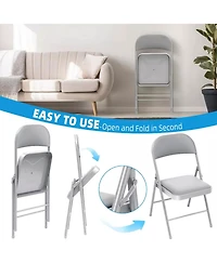 Skonyon Outdoor/Indoor Grey Vinyl Padded Folding Dining Chair (Set of 4)