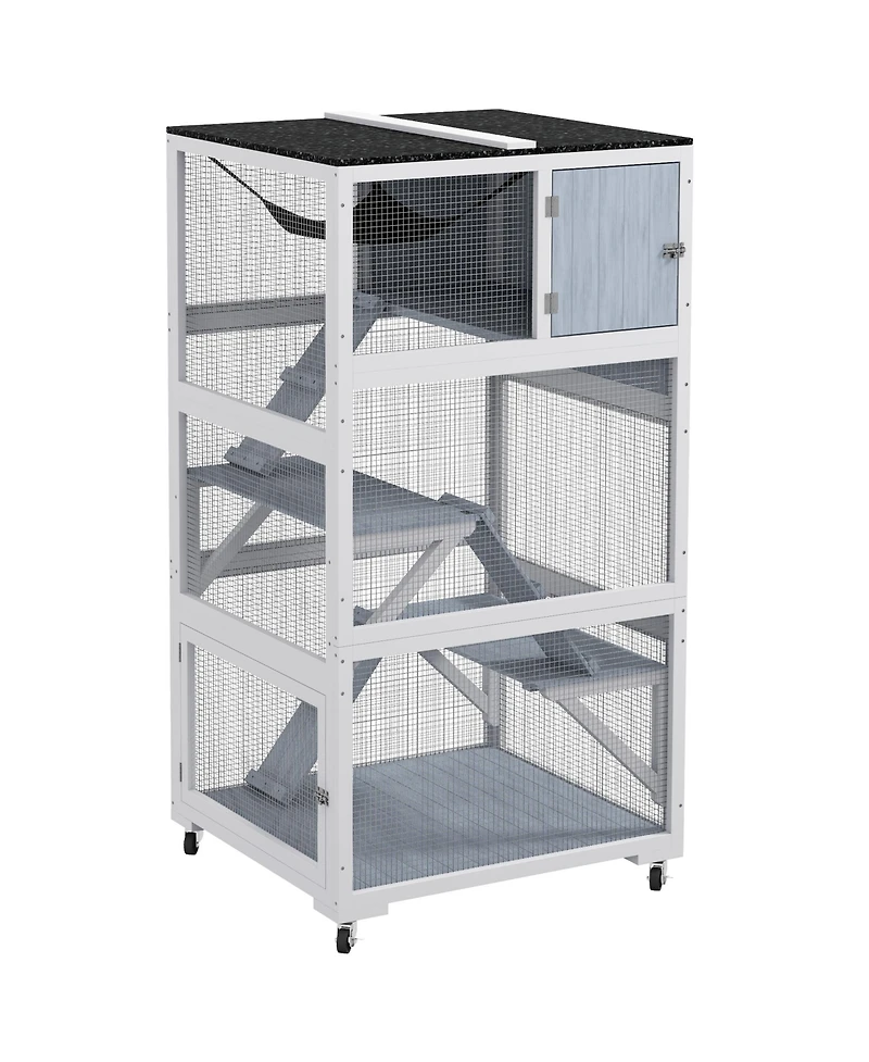 PawHut Catio, Outdoor Cat Enclosure House on Wheels with Hammock,