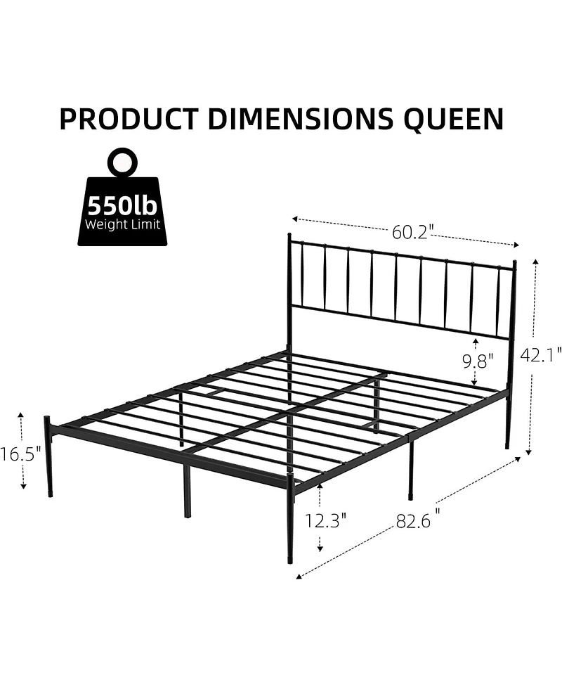 gaomon Queen Bed Frames, Queen Size Bed Frames with Metal Headboard