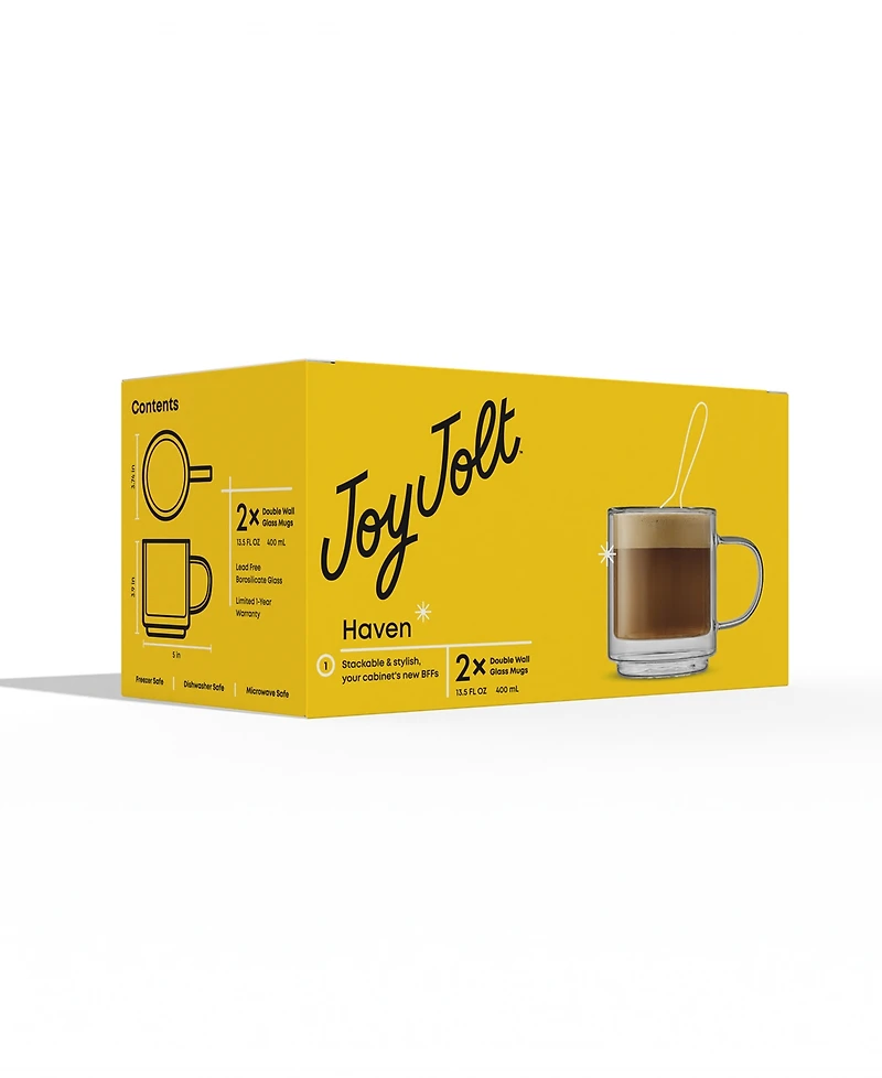 JoyJolt Haven Stackable Double Wall Glass Mugs, Set of 2