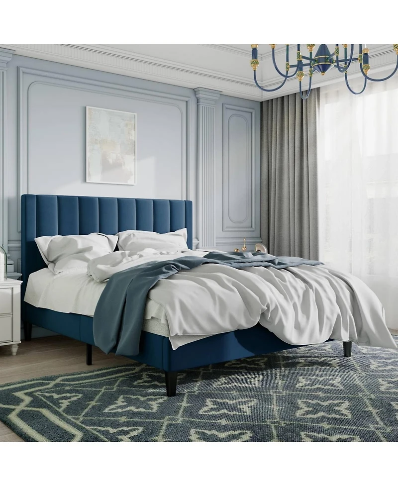 Contemporary Upholstered Bed Frame with Headboard – Sturdy Platform Bed for Bedroom, Easy Assembly