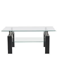 Slickblue Two-Tier Tempered Glass Coffee Table for Modern and Elegant Living Room Decor