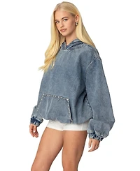 Edikted Womens Marney Oversized Studded Denim Hoodie
