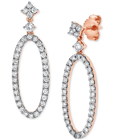 Diamond Open Oval Hoop Drop Earrings (5/8 ct. t.w.) in 14k Rose Gold