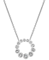 Diamond Graduated Bezel Circle Pendant Necklace (1/5 ct. t.w.) in 14k White Gold, 16" + 2" extender