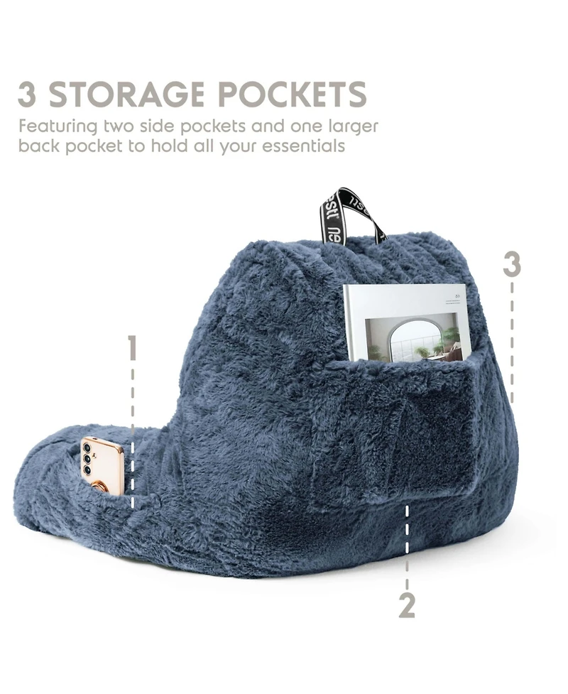 Faux Fur Supportive Backrest Reading Pillow for Adults & Kids - Blue