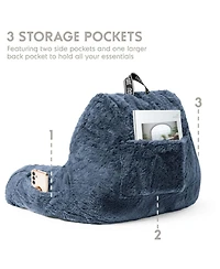 Faux Fur Supportive Backrest Reading Pillow for Adults & Kids - Blue