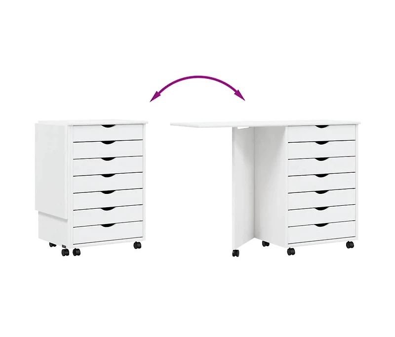 Rolling Cabinet with Desk Moss White Solid Wood Pine