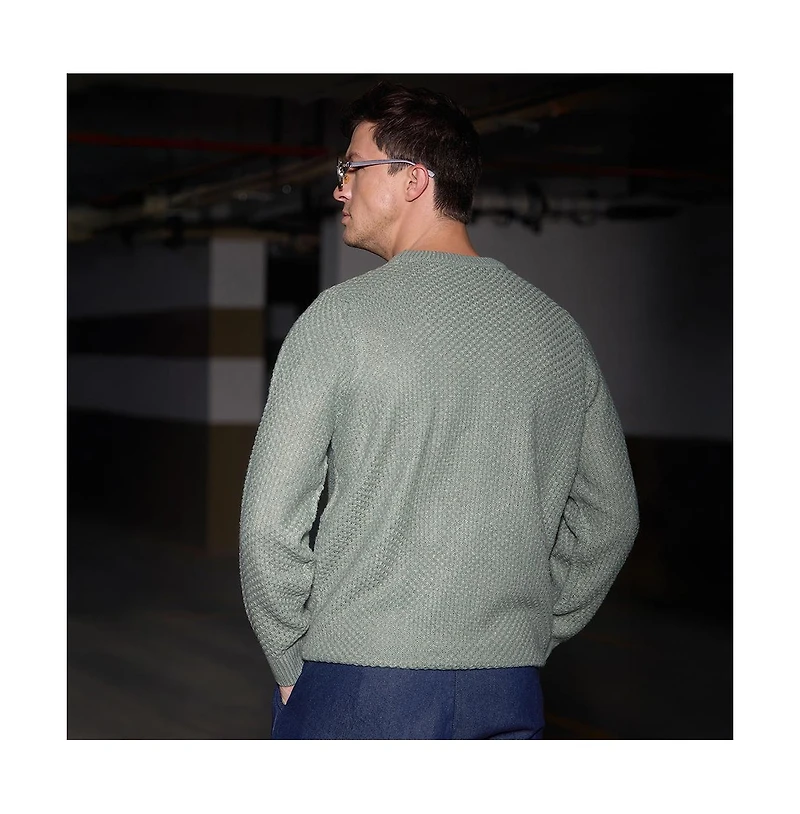 Campus Sutra Men's Sage Green Textured Knit Pullover Sweater