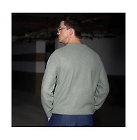 Campus Sutra Men's Sage Green Textured Knit Pullover Sweater