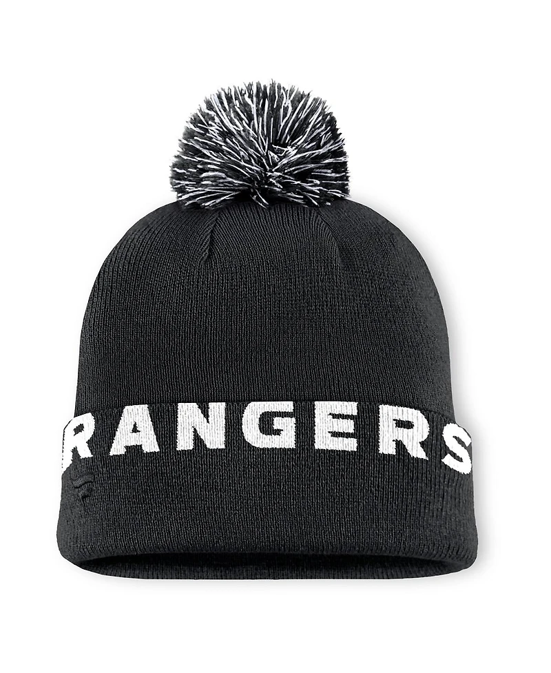 Fanatics Men's Black New York Rangers Fundamental High Stick Cuffed Knit Hat with Pom