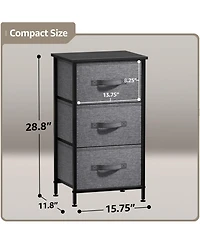 Sorbus Nightstand with 3 Drawers - Steel Frame, Wood Top & Easy Pull Fabric Bins Perfect for Home, Bedroom, Office College Dorm
