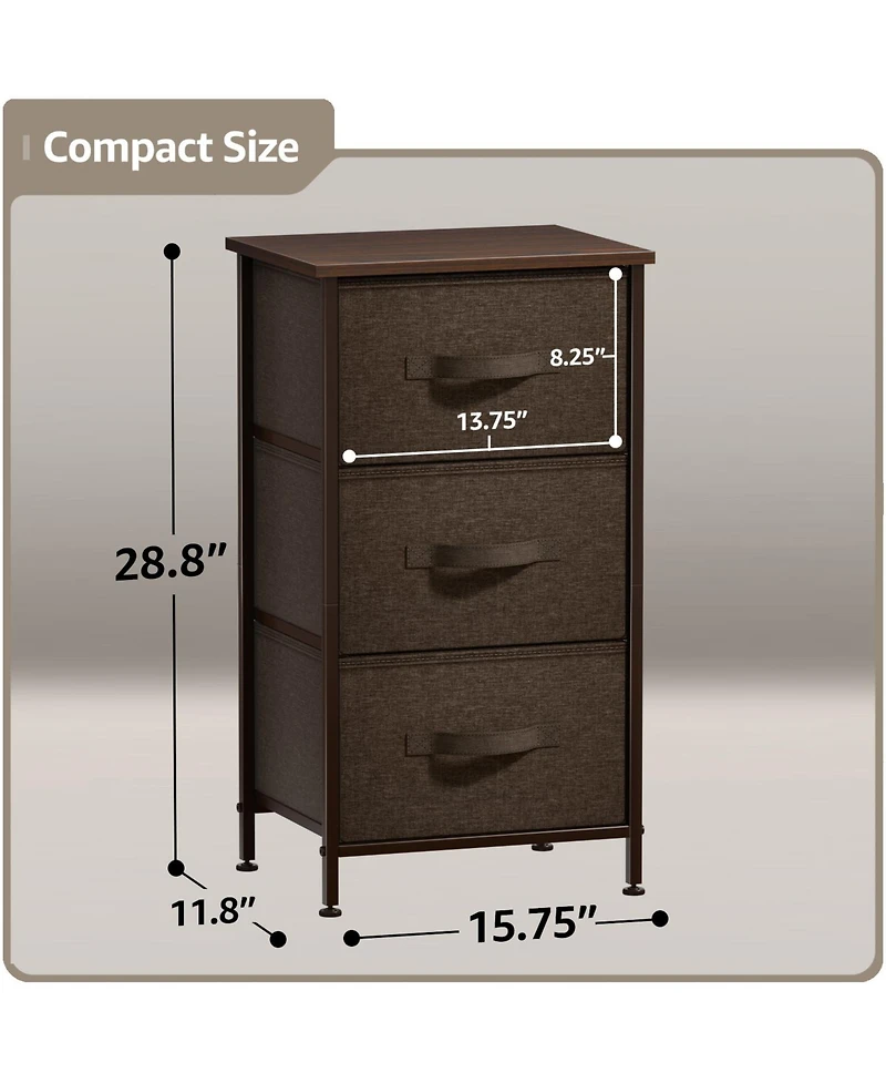 Sorbus Nightstand with 3 Drawers - Steel Frame, Wood Top & Easy Pull Fabric Bins Perfect for Home, Bedroom, Office College Dorm