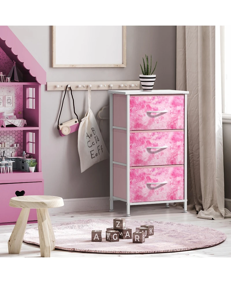 Sorbus Nightstand with 3 Drawers - Steel Frame, Wood Top & Easy Pull Fabric Bins Perfect for Home, Bedroom, Office College Dorm