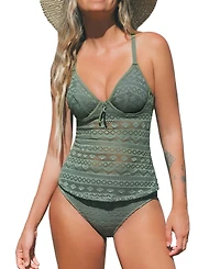 Cupshe Women's V Neck Adjustable Straps Underwire Back Hook Tankini Sets