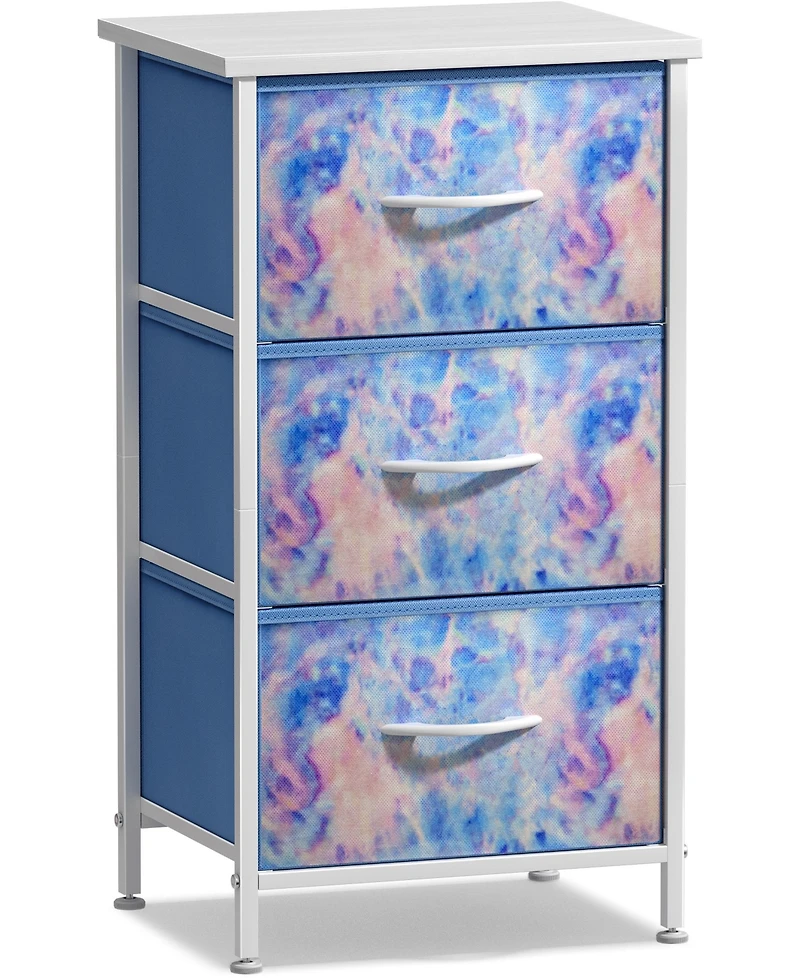 Sorbus Nightstand with 3 Drawers - Steel Frame, Wood Top & Easy Pull Fabric Bins - Perfect for Home, Bedroom