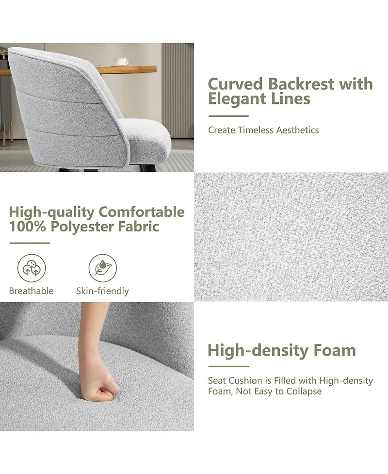 Dyhome Upholstered Fabric Dining Chairs with Black Metal Legs, Modern Curved Backrest Kitchen Chairs
