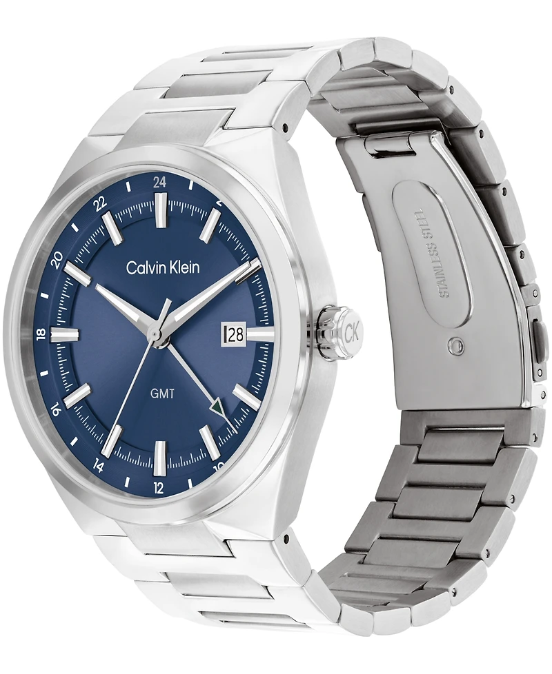 Calvin Klein Men's Distinguish Gmt Silver Tone Stainless Steel Bracelet Watch