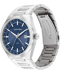 Calvin Klein Men's Distinguish Gmt Silver Tone Stainless Steel Bracelet Watch