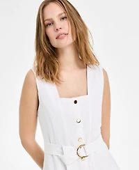 Msk Women's Square-Neck Belted A-Line Sleeveless Dress