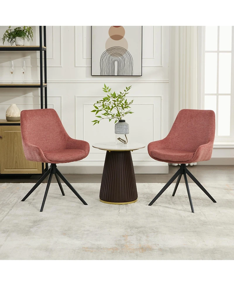 Dyhome Swivel Dining Chairs Set of 2, Mid Century Modern Room with Metal Frame, Linen Upholstered Back Side Chair