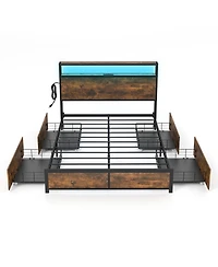 Gouun Full Size Bed Frame with Smart Led Lights and Storage Drawers