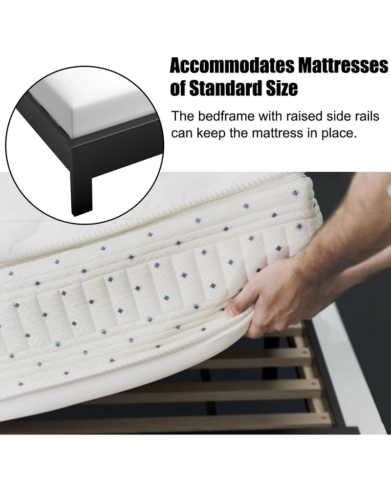 Queen Size Platform Bed Frame with High Headboard and Rubber Wood Legs