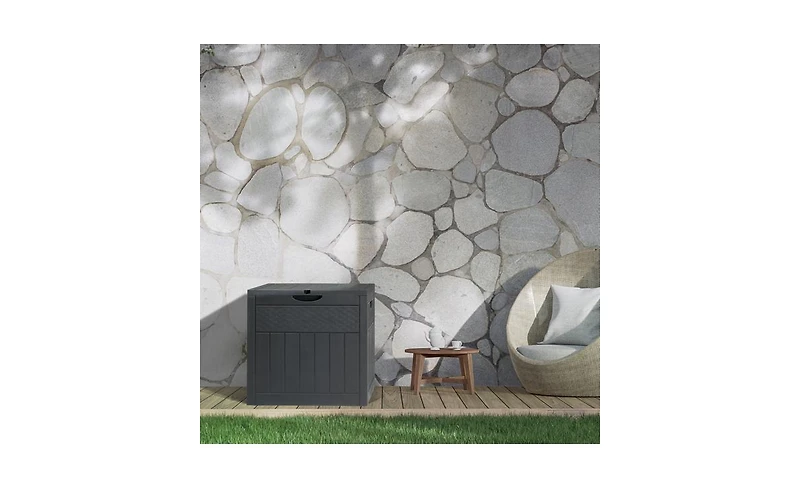 Slickblue 33 Gal Square Wood and Rattan Plastic Garden Storage Box