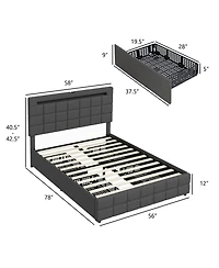 Gouun Upholstered Led Bed Frame with Headboard and 4 Drawers-Full Size