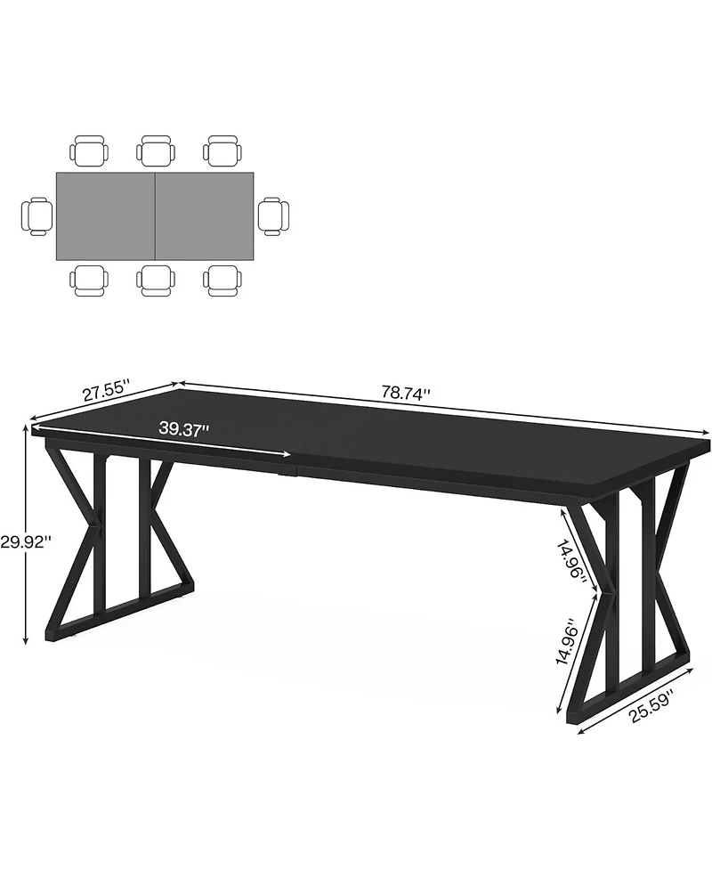 Tribesigns Farmhouse Dining Table for 6-8 People, 78.7-Inch Rectangular Wood Table, Rustic Kitchen with Heavy Duty Metal Legs