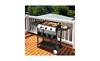 3-Burner Flat Top Gas Griddle Cooking Station – Outdoor Grill with Ceramic Coated Cast Iron Pan