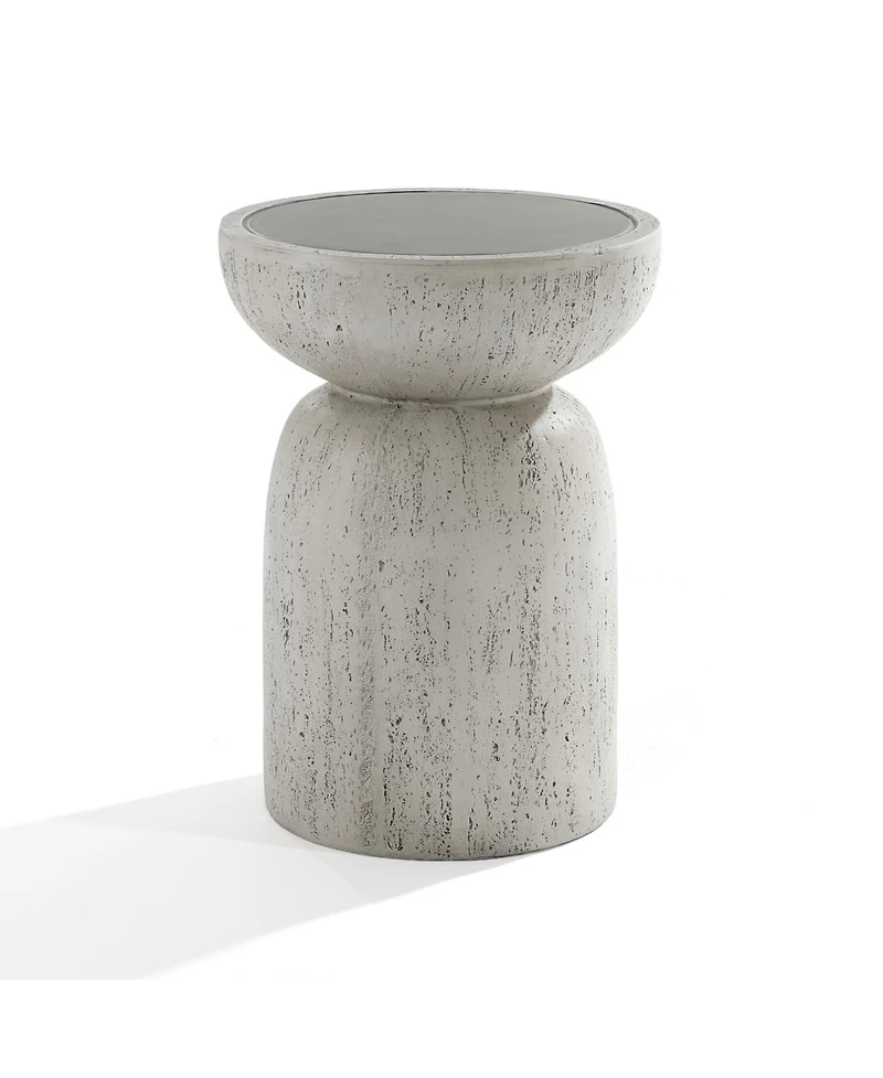 LuxenHome Rustic Off White and Gray Round 19.7-Inch Tall MgO Side Table, Indoors and Outdoors